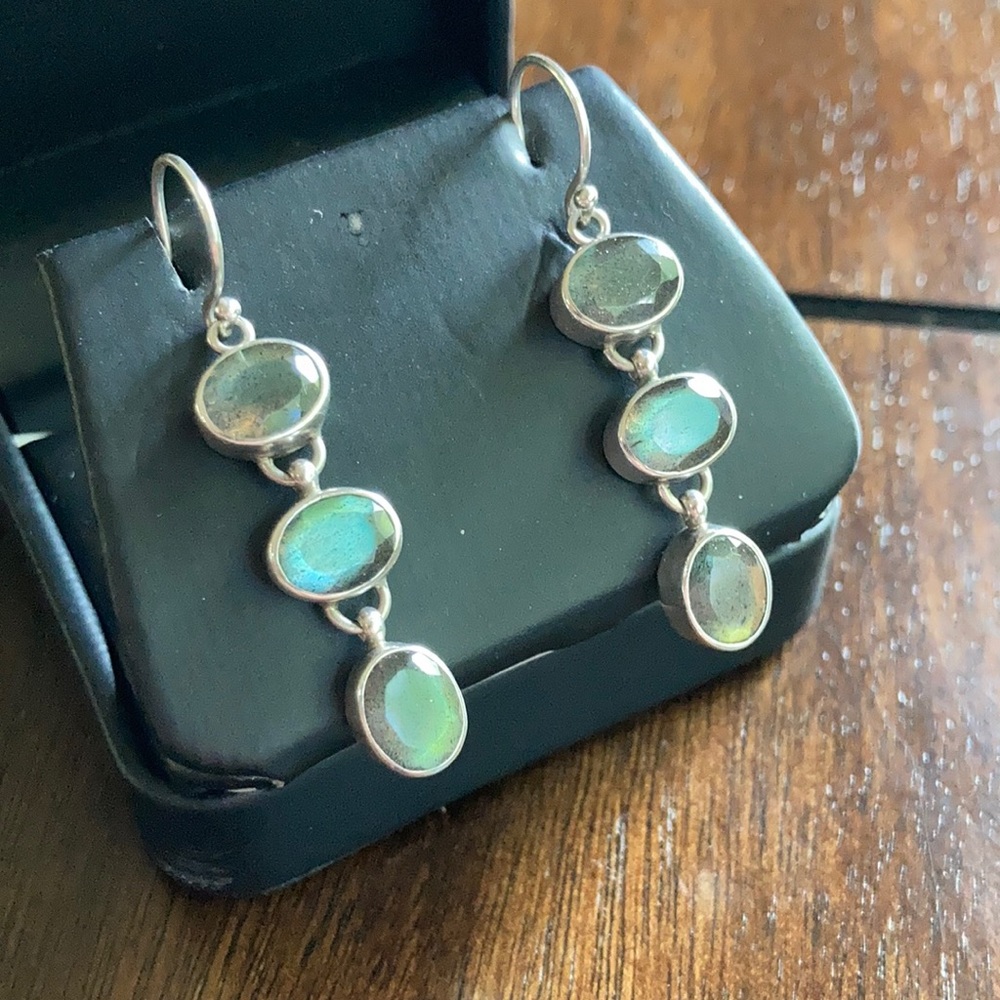 Sterling silver and blue dangling earrings